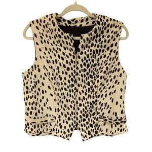 Vintage Elliott Lauren Black & White Animal Print Zip-Up Sleeveless Vest - L